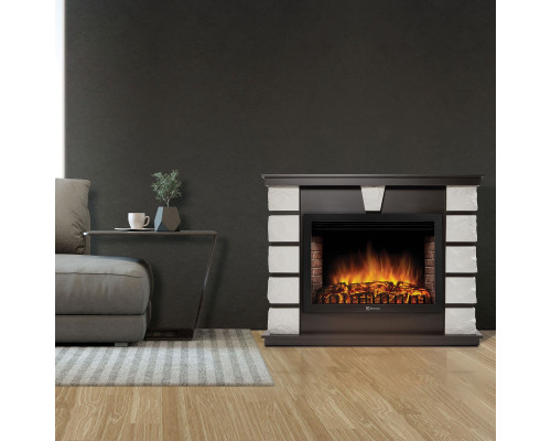 Каминокомплект: Очаг Electrolux EFP/P-2520LS N, портал Excalibur 25 камень белый