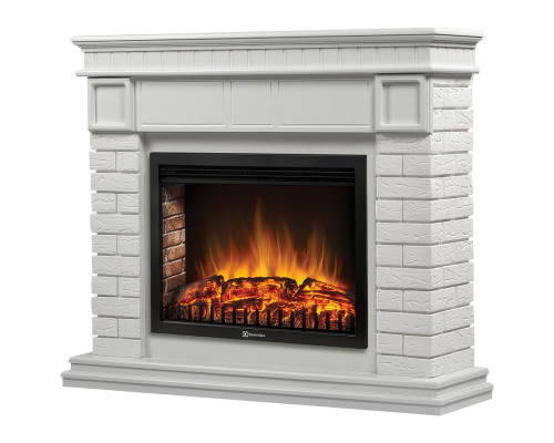Каминокомплект: Очаг Electrolux EFP/P-3020LS N, портал Bricks 30 камень белый, белая эмаль