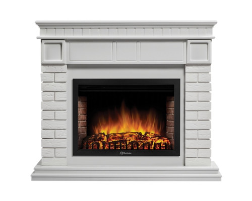 Каминокомплект: Очаг Electrolux EFP/P-3020LS N, портал Bricks 30 камень белый, белая эмаль