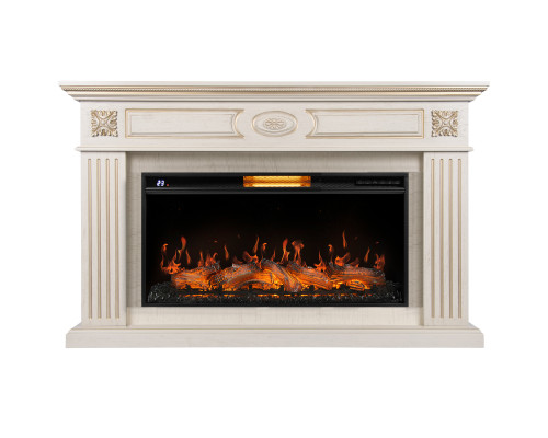 Каминокомплект: Очаг Royal Thermo Aurora RTFP/P-AR40LS, портал Siena 40, сл. кость с зол. патиной