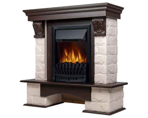 Портал Firelight Forte Classic камень белый, шпон темный дуб Портал Firelight Forte Classic камень белый, шпон темный дуб