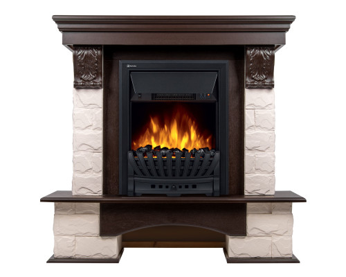 Портал Firelight Forte Classic камень белый, шпон темный дуб Портал Firelight Forte Classic камень белый, шпон темный дуб