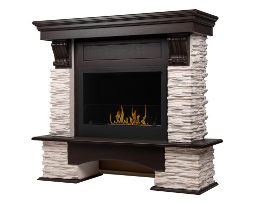 Портал Firelight Pietra Nuovo 25 камень сланец белый, шпон темный дуб Портал Firelight Pietra Nuovo 25 камень сланец белый, шпон темный дуб