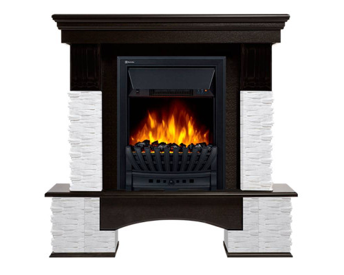 Портал Firelight Pietra Nuovo Classic камень сланец белый, шпон темный дуб Портал Firelight Pietra Nuovo Classic камень сланец белый, шпон темный дуб