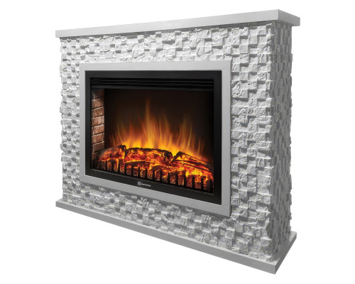 Портал Firelight Quadro 30 камень песчаник античный белый, белая эмаль Портал Firelight Quadro 30 камень песчаник античный белый, белая эмаль