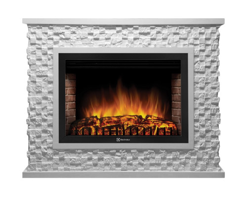 Портал Firelight Quadro 30 камень песчаник античный белый, белая эмаль Портал Firelight Quadro 30 камень песчаник античный белый, белая эмаль