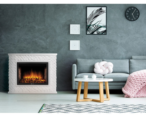 Портал Firelight Quadro 30 камень песчаник античный белый, белая эмаль Портал Firelight Quadro 30 камень песчаник античный белый, белая эмаль